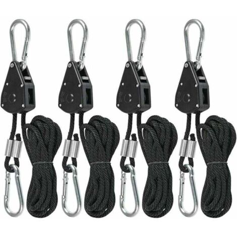 4 Pcs Cordes à cliquet avec Crochets pour Lampe ou Plantes, Corde de Crochet Réglable 200cm de long (2 Paire)
