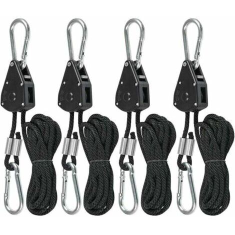4 Pcs Cordes à cliquet avec Crochets pour Lampe ou Plantes, Corde de Crochet Réglable 200cm de long (2 Paire)