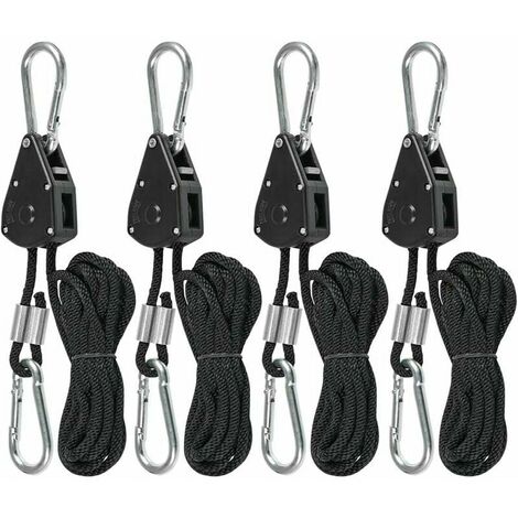 BOED 4 Pcs Cordes à cliquet avec Crochets pour Lampe ou Plantes, Corde de Crochet Réglable 240cm de long (2 Paire),