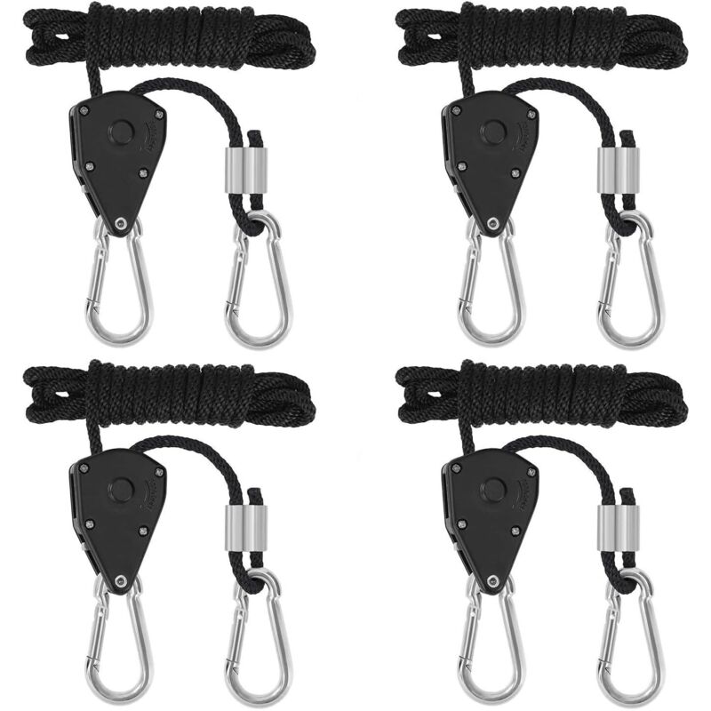 4 Pcs Cordes à cliquet avec Crochets pour Lampe ou Plantes, Corde de Crochet Réglable 180cm de Long (2 Paire)