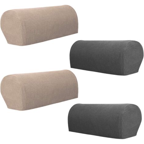 4 Pcs Couvres d'Accoudoir de Canapé, Housse Élastique Antidérapante pour Meubles, Gris Kaki