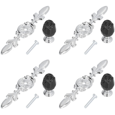 4 Pcs Crystal Handle with Plate European Style Modern Simple Pulls Handles for Drawer Dreser CabinetsBlack