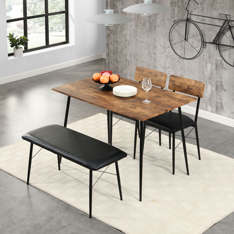 Modernluxe - 4 Pcs Dining Table Set, Industrial Style Retro, Dining Table With 2 Chairs And 1 Bench, For Kitchen Dining Room