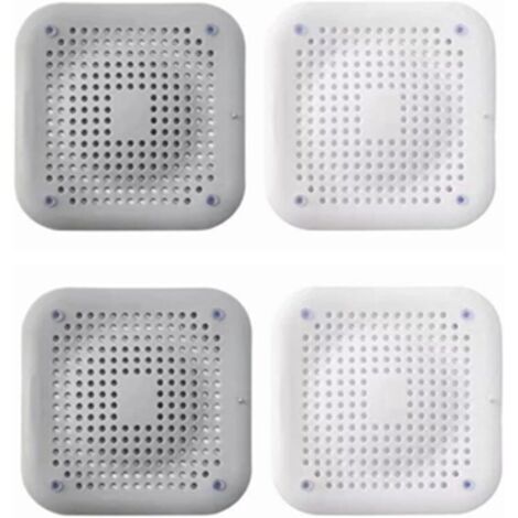 4 pcs Drain Attrape-Cheveux, Couvercle de vidange pour Douche Ventouse crépine en Silicone pour filtres de Salle de Bain et de Cuisine(Carré(2Blanc+2Gris))