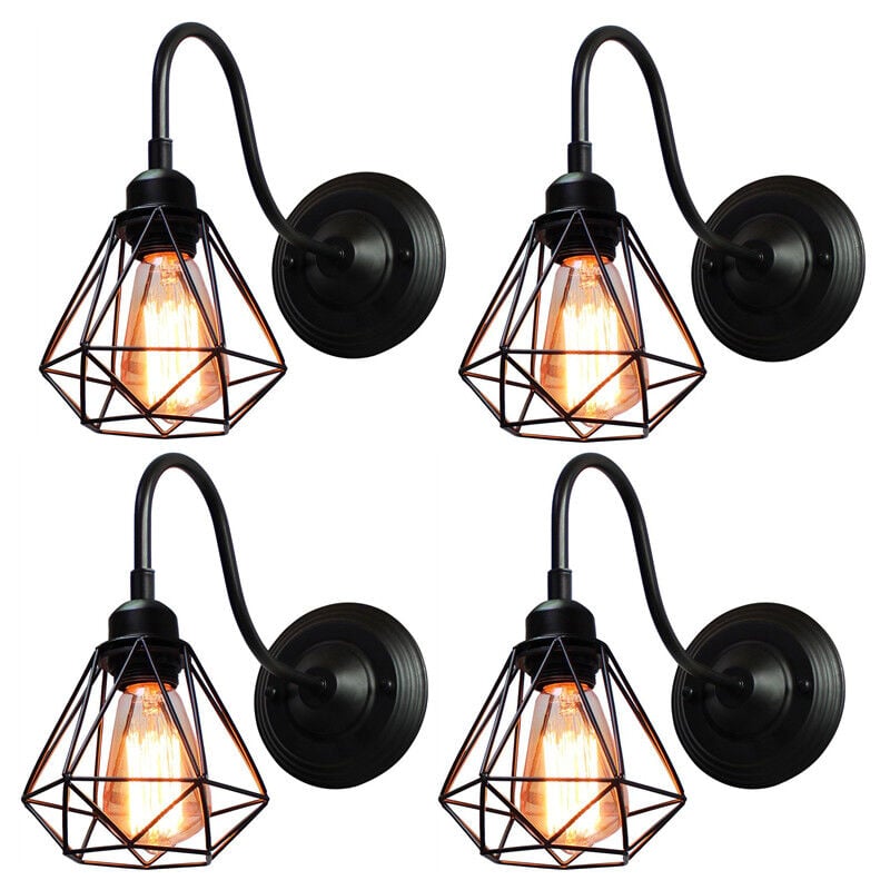 Applique Murale Industrielle Lampe Murale Cage en Métal E27 Ø16CM Noir pour Salon Cuisine Salon Chambre - 4Pcs
