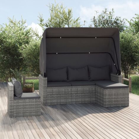 4 pcs Ensemble Canapés droits de relaxation de jardin Canapé relax - Canapé de salon coussins gris résine tressée BV310474 - BonneVie