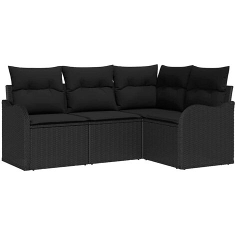 4 pcs Ensemble de canapé de jardin，Canapé d'extérieur，Sofa de jardin avec coussin Noir Poly rotin CFW795436
