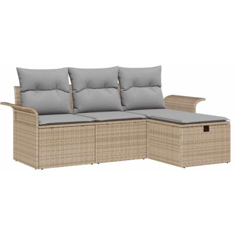 4 pcs Ensemble de canapé de jardin，Canapé d'extérieur，Sofa de jardin Beige Poly rotin CFW885251