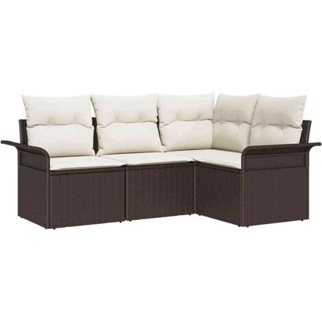 4 pcs Ensemble de canapé de jardin，Canapé d'extérieur，Sofa de jardin Marron Poly rotin CFW282348