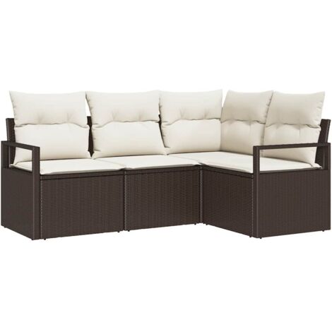 4 pcs Ensemble de canapé de jardin，Canapé d'extérieur，Sofa de jardin Marron Poly rotin CFW774724