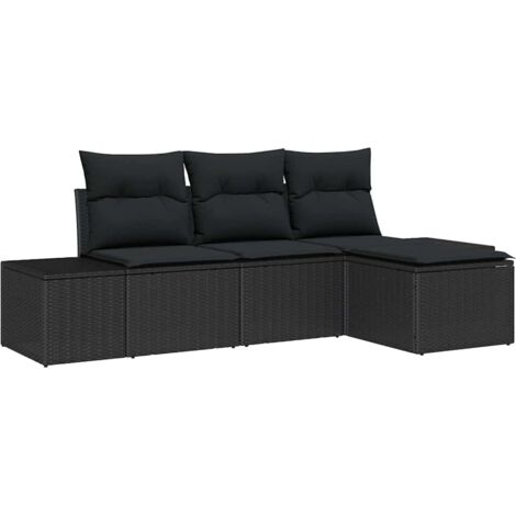 4 pcs Ensemble de canapé de jardin，Canapé d'extérieur，Sofa de jardin Noir Poly rotin CFW967470