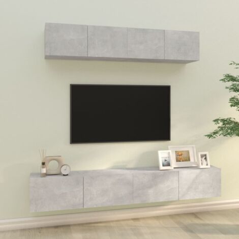 4 pcs Ensemble de meubles TV  Meuble de Rangement  Banc TV Gris béton Bois d'ingénierie XJDT800965