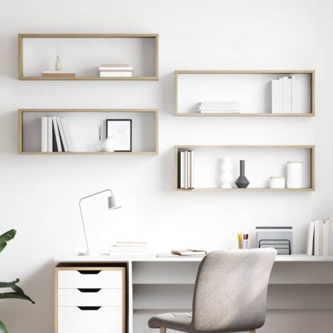 4 pcs Étagères cube murales  Étagère de Rangement Chêne sonoma 80x15x26,5cm Aggloméré VSGS199825