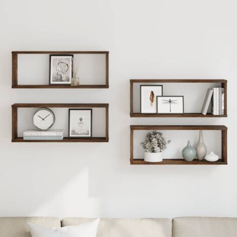 4 pcs Étagères murales  Étagères flottantes cube Chêne fumé 60x15x23 cm Bois BRZH457001