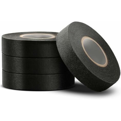 4 PCS Fabric Adhesive Tape Black Adhesive Roll 19mm x 15m Black Fabric Tape PET Self Adhesive Car Tape for Wiring Harness Electrical Insulation