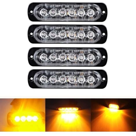 4 Pcs Feu de freinage stroboscopique à 6 LED pour voiture - Barre lumineuse pour véhicule de 12 V à 24 V - Balise clignotante de sécurité pour voiture, véhicule utilitaire, bateau, remorque, ca