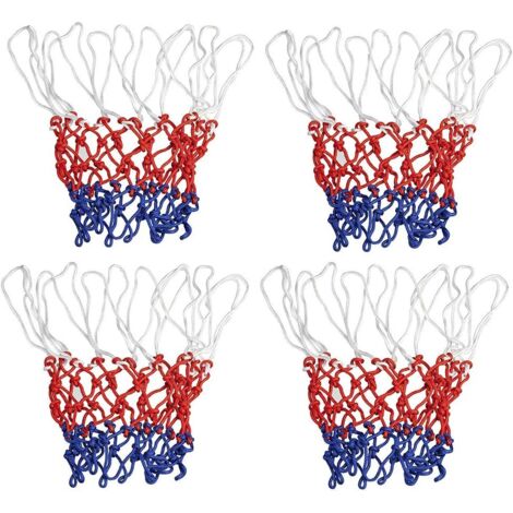 4 pcs Filet de Basket-Ball en Nylon pour Match/Formation/Divertissement - Rouge/Blanc/Bleu 12 Boucles Basketball Net Convient pour Panier de Basket Intérieur ou Extérieur-Fei Yu