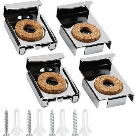 4 Pcs Fixation Miroir,Carré Support Miroir, Montage Mural en Verre sans Cadre Fixation Miroir Mural avec 4 Jeux de Broches et de Vis pour Accrocher et Fixer le Miroir ou le Verre