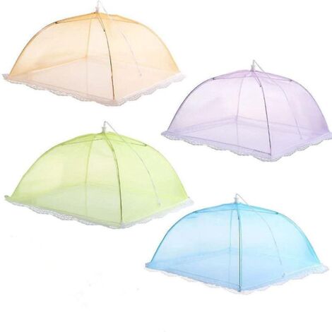 4 Pcs Food Cloche/insect Cloche/food Tent/folding Food Cover Mesh Screen Umbrella,4 Colors,anti-fly,mosquito Protection For Fruit Or Cheese-43cm