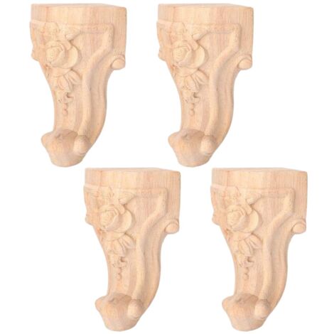 4 pcs Furniture Legs European Style Cabinet Legs Wood Carved Table Foot Sofa Feet (15X6cm)