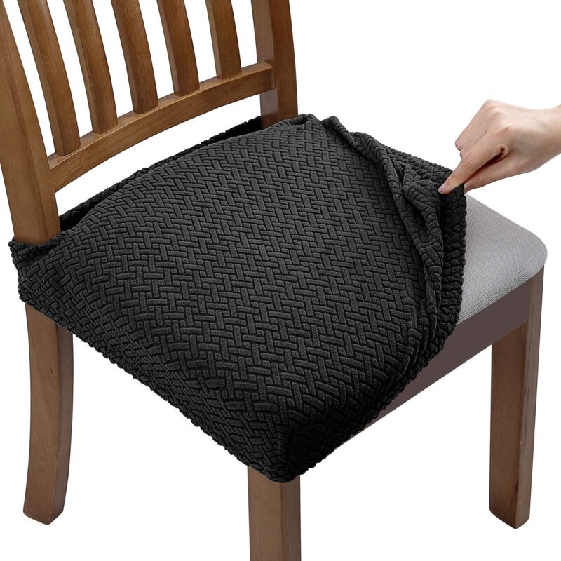 4 Pcs Housse de Chaise Extensible en Jacquard Housse Assise Chaise pour Salle à Manger, Amovibles et Lavables (avec Sangles de Dossier)