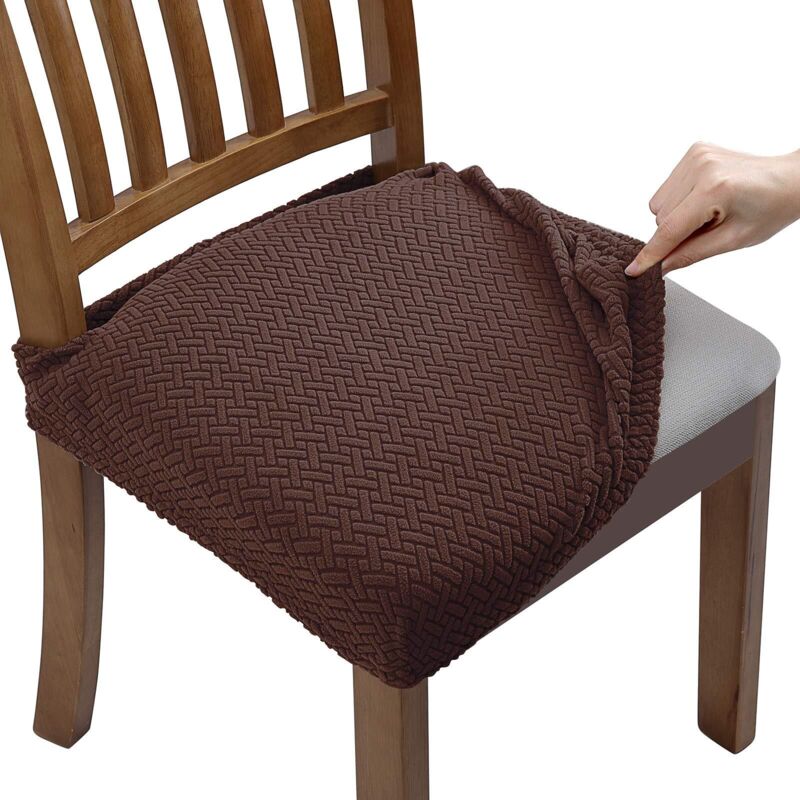 4 Pcs Housse de Chaise Extensible en Jacquard Housse Assise Chaise pour Salle à Manger, Amovibles et Lavables (avec Sangles de Dossier) NPTERBL