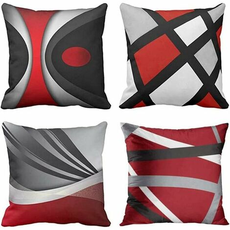 4 Pcs Housse de Coussin 40x40cm Moderne Abstrait Rouge Rayé Gris Noir Blanc Acrylique Gras Gris Taie d'oreiller Décoratif Décor À La Maison Taie D'oreiller Carrée 16x16 Pouces