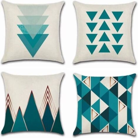 4 Pcs Housses de Coussin 45 x 45 cm, Carré Décoratif Taie d\'oreiller Canapé Housse Coussin Bleu Triangle Imprimé Motif Géométrique