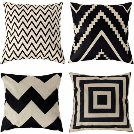 4 Pcs Housses de Coussin 45 x 45 cm, Carré Décoratif Taie d'oreiller Canapé Housse Coussin Noir et Blanc Imprimé Motif Animal Lin Décoration Maison