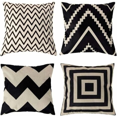 SHINING HOUSE 4 Pcs Housses de Coussin 45 x 45 cm, Carré Décoratif Taie d'oreiller Canapé Housse Coussin Noir et Blanc Imprimé Motif Animal Mingon Lin Décoration Maison pour Chambre Salon Bureau