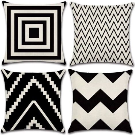4 Pcs Housses de coussin carré en coton lin 45x45cm géométrique décoration de maison canapé lit