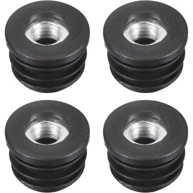 4 Pcs Inserts pour Rond Tubes avec M8 Fil, Rond Noir Plastique Bouchon Roulette Insert Chaise Embouts Meuble Pieds Bouchon