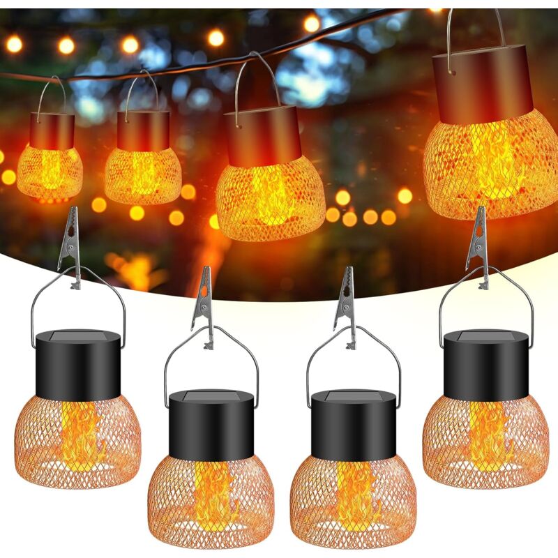 4 pcs IP65 Étanchéité Lanterne Solaire Exterieur Jardin, pour Les Jardins, Les Terrasses, Les Clôtures, Les Arbres