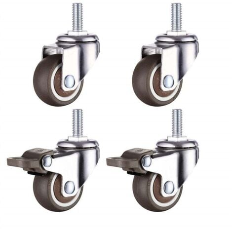 PETITES ECREVISSES 4 Pcs Klein Rollen für Möbel M8x20mm Möbelrollen mit Bremse Durchmesser 38mm Inklusive 2 Lenkrollen 2 Bremsrollen
