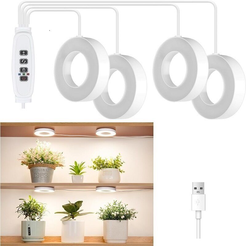 4 PCS Lampe Horticole Led, Lampes De Croissance Horticoles, Lampe De Croissance Pour Plantes Avec Minuterie, 48 Led, 3 Modes Lumière, Prise Usb, 10