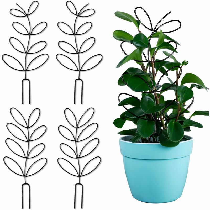Xinuy - 4 Pcs Leaf Shape Indoor Plant Trellis for Climbing Plants, Small Garden Trellis for Potted Plants, Metal Climbing Plant