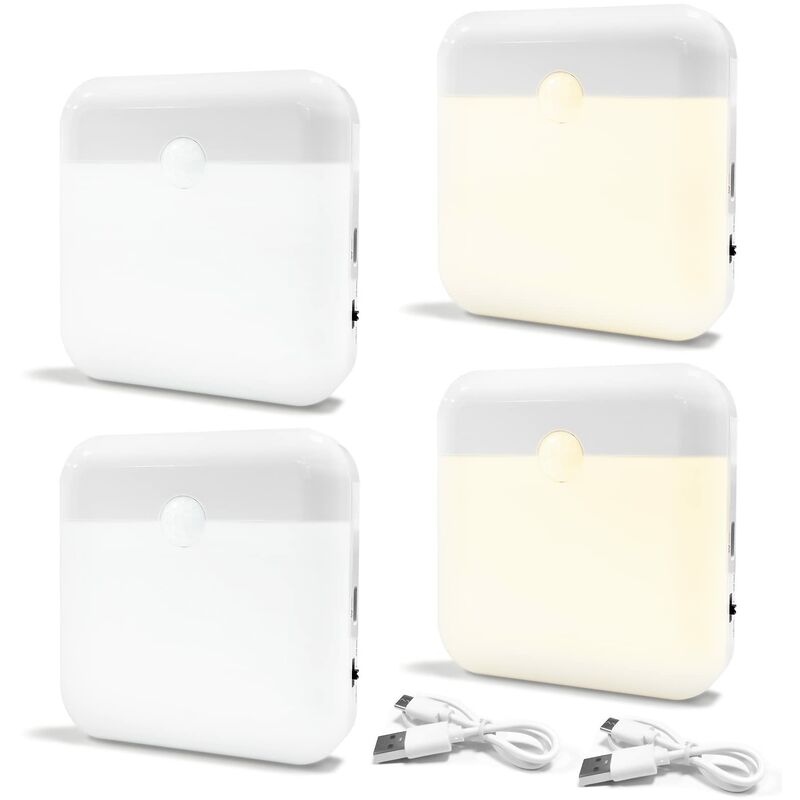4 pcs Lumiere led, Veilleuse Automatique avec Détecteur de Mouvement Lumière, Lampe Veilleuse led Enfant Rechargeable, 2 Modes D'éclairage, Lampes