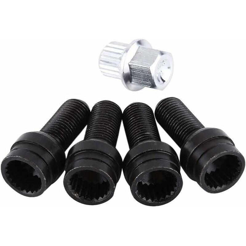 4 Pcs M14 1.5 mm Black Steel Wheel Bolt & Lock Lug Nut Set avec clé de rechange et Accessoire