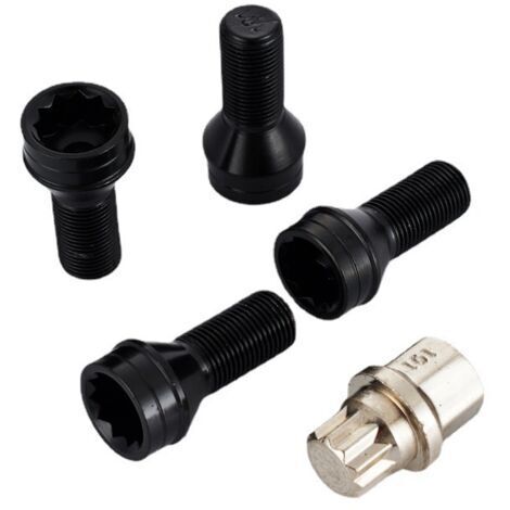 4 Pcs M14 x 1.5 MM Black Steel Wheel Bolt & Lock Lug Nut Set avec clé de Rechange et Accessoire