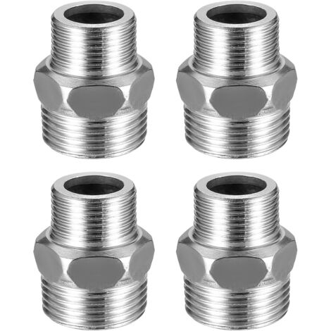 4 Pcs Mamelon Laiton Réduit, Raccord Male 3/4’’ x 1", Réduction Double Mâle 26/34-20/27, Raccords en Hexagone, de pour Tuyau Eau Acier Inoxydable Type C -