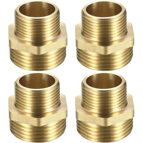 4 Pcs Mamelon Laiton Réduit, Raccord Male Male 3/4’’ x 1", Réduction Double Mâle , Raccords en Laiton Hexagone, Raccord de Mamelon pour Tuyau Eau