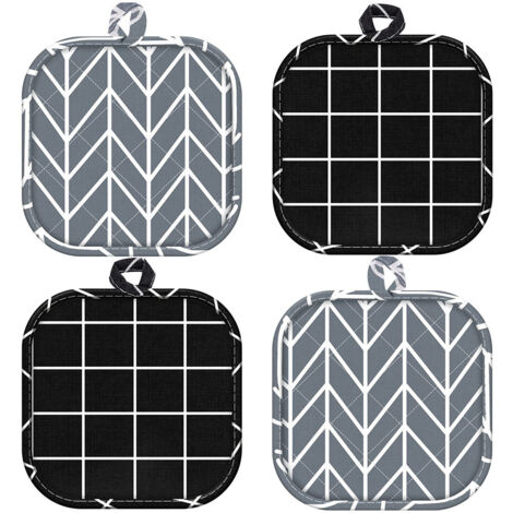 4 Pcs Maniques Cuisine en Coton et Lin Résistants à la Chaleur,Maniques Cuisine Antidérapant avec Trous de Suspension pour Four Pot Assiette Bol Tasse