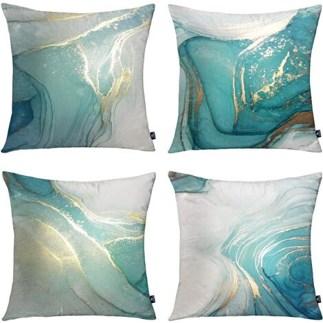 4 pcs marble texture turquoise and gold pillow decorative throw pillow cover 45.72 x 45.72 cm abstract art painting soft velvet pillow cover for sofa sofa bed living room home decor