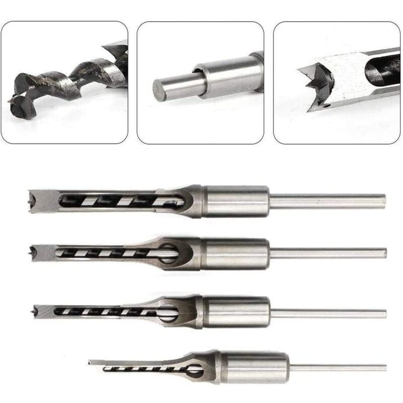 Csparkv - 4 pcs Mèches de forage hélicodales hss, travail du bois, carré, outils de forage, mortaises carrées, trou carré