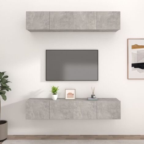 4 pcs Meubles TV  Meuble de Rangement  Banc TV Gris béton 80x30x30 cm Bois d'ingénierie XJDT373764