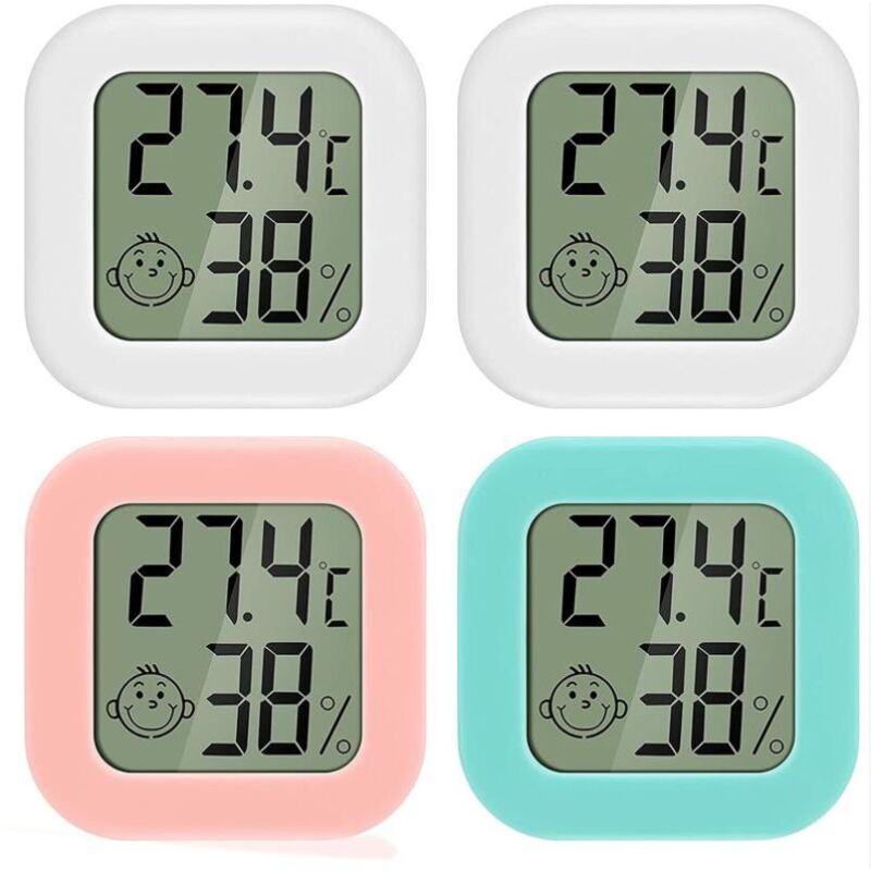 4 PCS microlcd Thermometer - Digital Indoor Humidity Meter - Thermometer Level Meter Green 1, Pink 1, White 2 MNS