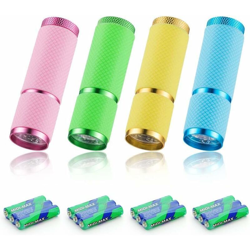 Ersandy - 4 Pcs Mini Lampe de Poche, Lampe Torche Led, Lampe de Poche Enfant avec Poignée Fluorescente pour Camping Lecture Promenade Randonnée