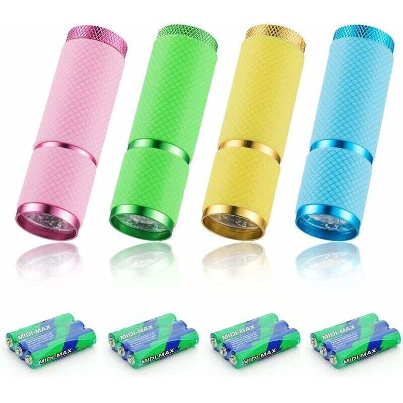 4 Pcs Mini Lampe de Poche, Lampe Torche Led, Lampe de Poche Enfant avec Poignée Fluorescente pour Camping Lecture Promenade Randonnée Travail