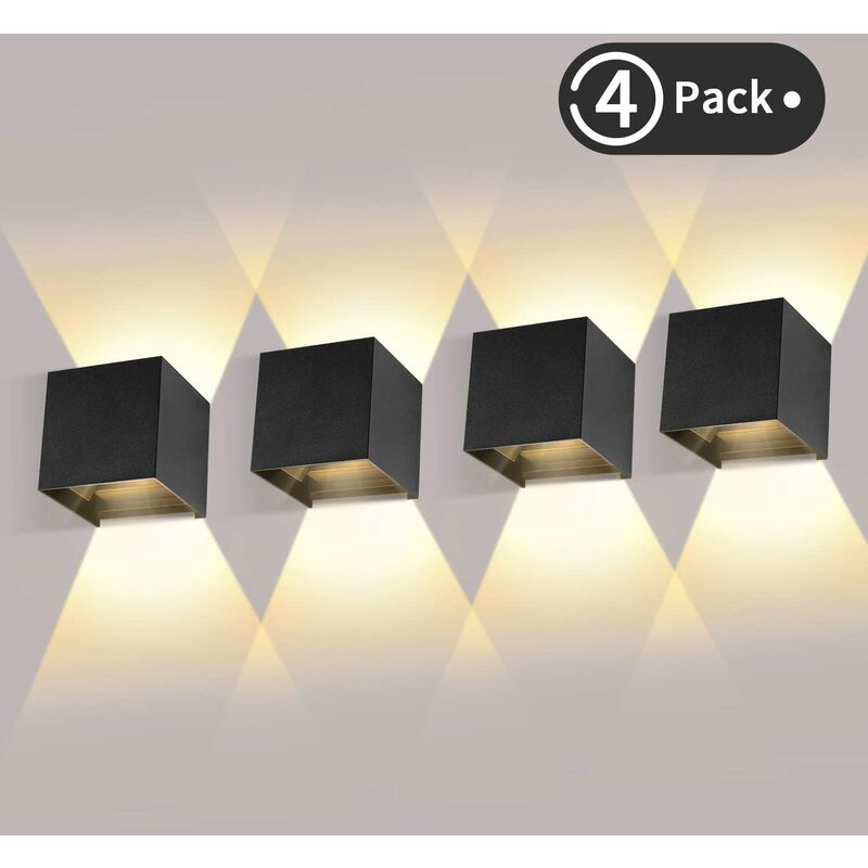 

4 Pcs Moderno Lampara de Pared LED, 12W Aplique Pared Interior/Exterior de Aluminio 3000K Blanco Cálido Led Lámpara Pared Negro [Clase de eficiencia