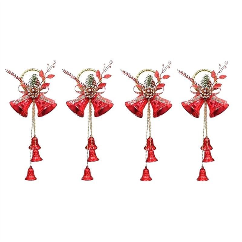 Tlily - 4 Pcs NoëL Jingle Bells Porte Cintre Ornements DéCorations D'Arbre de NoëL Rouge avec 5 Cloches et Pomme de Pin